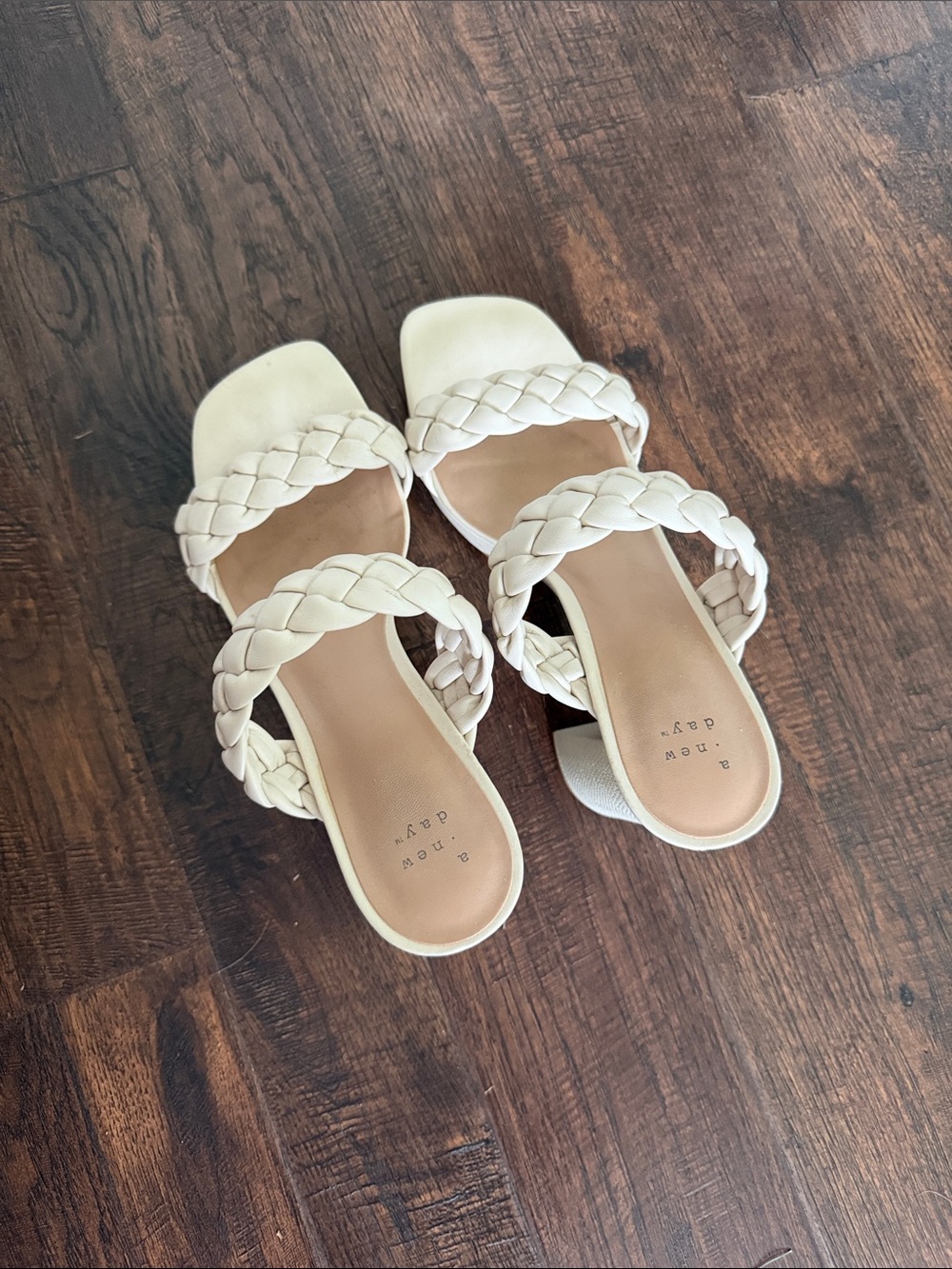 a new day Braided Double-Strap Block Heel Slides in Cream